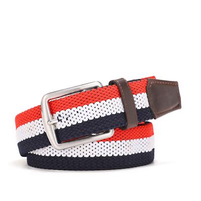 China Navy Stretch Double Layer Soft White Red Elastic Belt With PU Leather Fabric Men Belt for sale