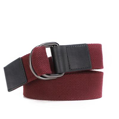 China Wine Red Soft Canvas Belt for Men D-ring Buckle Belt Cotton Belt Men for sale