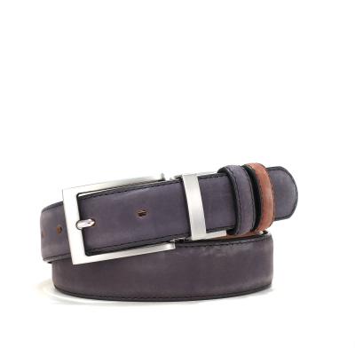 China Soft Two Color Full Buckle Grain Top Layer Leather Belt Sueded Reversible Leather Belt For Men for sale