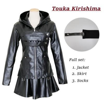 China New Tokyo Ghoul Anime Touka Kirishima Cosplay Costume Halloween Party COS Women Clothes Black Leather Jacket Dress Costume For Women for sale