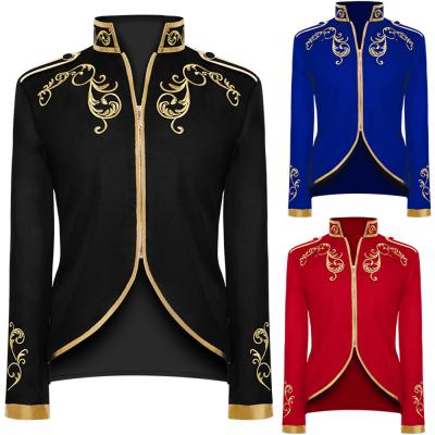 China Breathable Men Black Medieval Embroidered Men's Prom Costume Adult Royal Robe Cloak Cosplay Party Costume for sale