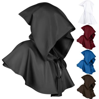 China 100% Polyester Unisex Medieval Hooded Short Halloween Shawl Cosplay Costume Party Witch Hat for sale