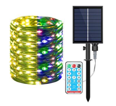 China Commercial Use 100LED 200LED 300LED Solar Dual Color Changing PVC String Lights With Remote Control For Outdoor Decoration for sale