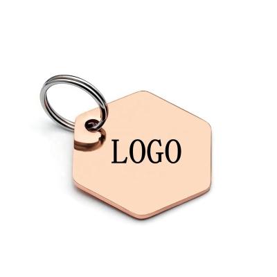 China Promotion Gift Key Chain Custom Blank Logo Metal Souvenir Mini Stainless Steel Hexagonal Pet ID Tags Laser Engraving Llavero Keychain Pet Tags Key Chain for sale