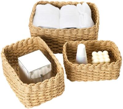 China Viable Handmade Plant Plankton Woven Storage Box Basket With Various Bath Rope Cosmetic Paper Basket for sale