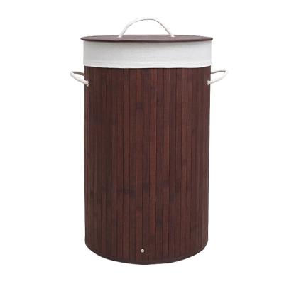 China Foldable Round Handmade Bamboo Laundry Trash Bin Portable Folding Laundry Basket for sale