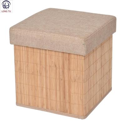 China Sustainable Natural Bamboo Storage Cube Chair Ottoman Box With Lids for sale