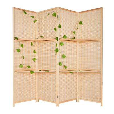 China Products Privacy Room Divider 4-Panel Woven Bamboo Folding Removable Screen Storage Shelves CLASSIC for sale