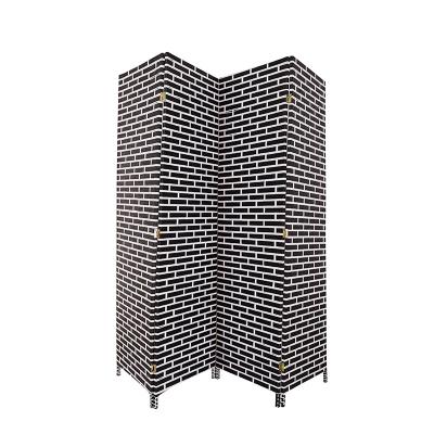 China CLASSIC Black White Bricks Form Paper Room Divider Rope Woven Folding Curtain Screen Partition for sale