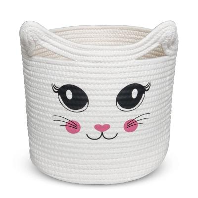 China Viable Design Kids Cat Around Large Woven Cotton Cloth Cotton Rope Storage Organizer for Toys and Sundries for sale