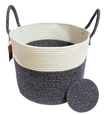 China Useful Eco-Friendly Woven Cotton Rope Basket Foldable Basket With Cotton Handles for sale