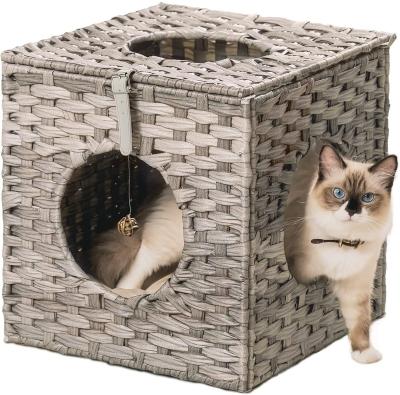 China Eco-Friendly Durable Cute Natural Rattan Cat House Cat Basket Natural Wicker Hand Woven Bed For Cats And Small Dogs for sale