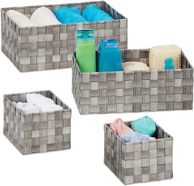 China Hand Stored Household Items - 3 Gray Color Woven Waterproof Rectangular Basket Set for sale