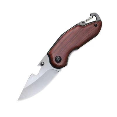 China Wholesale Mini Small Screw Release Wooden Handle Pocket Knife EDC Folding Knife With Bottle Opener for sale