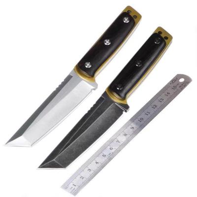 China Screw Release Stainless Steel Hunting Knife Blade Survival Camping Fixed Knife With Wood Handle for sale