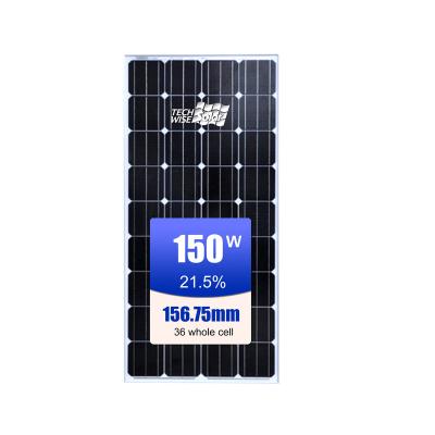 China Techwise small monocrystalline solar panel PV module 150w Chinese solar panels for sale 156.75mmx156.75mm for sale