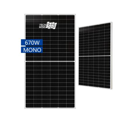 China Techwise factory direct supply cell half all 670w black monocrystalline solar panel 210mm for sale