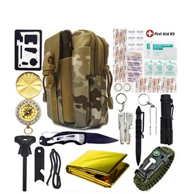 China Metal/ABS/others Emergency Travel Camping Tool Kit 40 in 1 First Aid Kit Survival Gear Kit with Molle Holster Pouch for sale