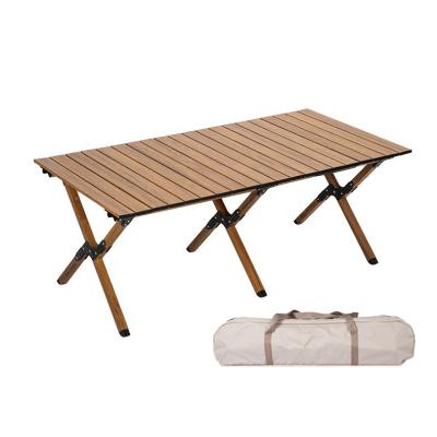 China Folding Egg Base Table Picnic Camping Table Solid Wood Adjustable Beech Wood Wooden Foldable Outdoor Roll Table Dining Desk For Travel BBQ for sale