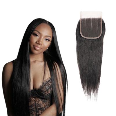 China Natural Brazilian Wave 12A Lace Closure Bleached 4X4 Knots Middle Free Wave 3 Pieces Closure Virgin Hair Closures for sale