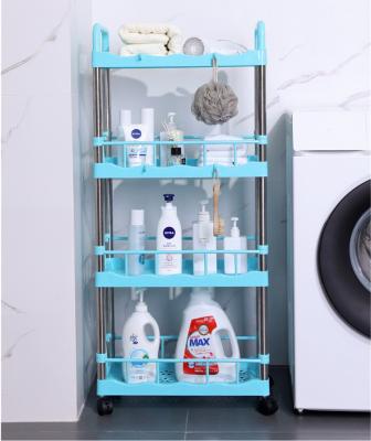 China Sustainable Hot Selling Plastic Household Storage Racks Bedroom Living Room Shelves Storage Trolley With Universal Wheel for sale