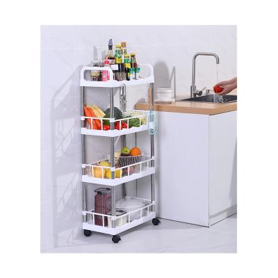 China Hot Selling Household Viable 4 Layers Plastic Storage Trolley Shelves Living Room Bedroom Racks Storage With Universal Wheel for sale