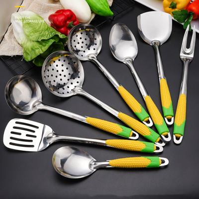 China Viable Wholesale Cookware Set Corn Handle Stainless Steel Kitchenware Set Shovel Spoon Fork Turner Kitchen Tools for sale