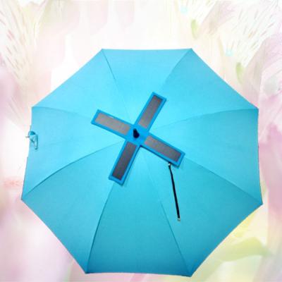 China Transient Open Special UV Waterproof Solar Fan Umbrella Straight Umbrella With Fan Paraguas for sale