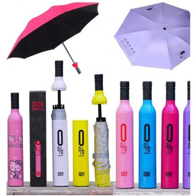 China Modern Promotional Mini 2 Fold Umbrella With Wine Bottle Logo Printed Umbrella For Rain for sale