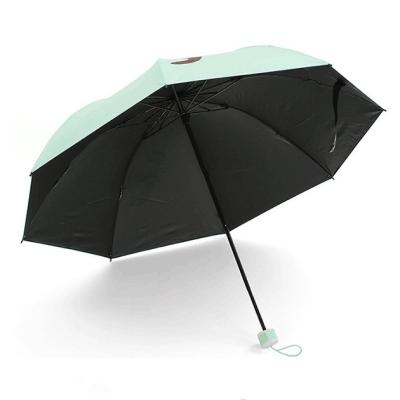 China Wholesale Cheapest 3 Folding Umbrella UV Sun Umbrella Black Coated With Customized Logo for sale