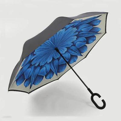 China Wholesale Double Layer Hanging Umbrella Inverted Reverse Umbrella With Beautiful Printing for sale