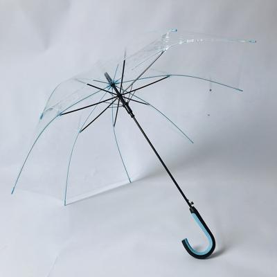 China Good quality plastic material transparent umbrella promotion hanging poe umbrella automatic umbrella for sale