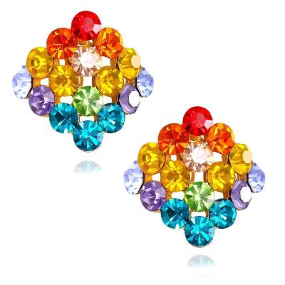 China Hiphop/rock/punk/fashionable colorful rainbow Crystal Fishbone Earrings with exaggerated diamonds for sale