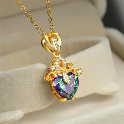 China Fashion punk wholesale hot sale women's high quality gift diamond necklace colorful heart-shaped pendant for sale