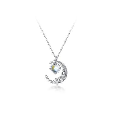 China Simple punk jewelry new moon clavicle chain S925 Sterling Silver Aurora Symphony Glazed stone pendant necklace for sale