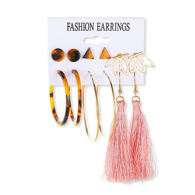 China High quality jewelry set creative simple geometric metal set of 6 piece of leopard print pearl earrings personalized hot sale tassel earrings for sale