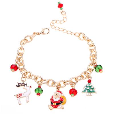 China Hiphop Factory Supply New Santa Claus Christmas Tree Elk Elk Drip Bracelet Alloy Bangle For Gift for sale