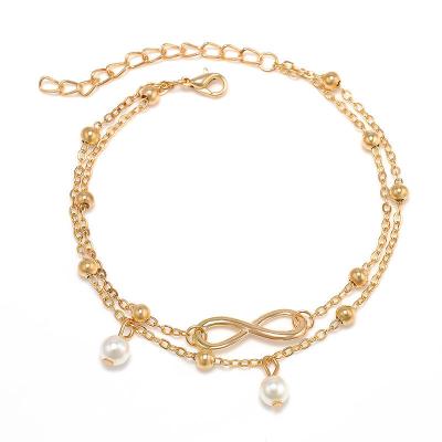 China American Personality Jewelry All-match Fashion Vintage Double Layer Cute Hand Beaded Wholesale Hot Selling Anklet for sale