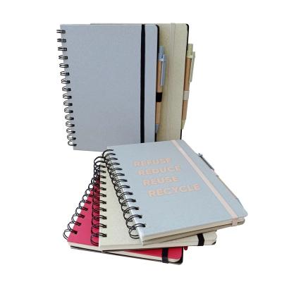 China Recyclable Custom Recycled Waterproof A5 Notebook With Pen Eco Friendly Wheat Straw Spiral Notebook for sale