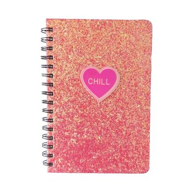 China Custom Heart Glitter Girl Journal Coil Diary Design Love Fashion Hardcover PU Spiral Notebook Notebook for sale