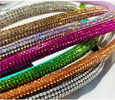 China Luxury Shinning Red Green Blue Pink Rope Rhinestone Trimming Crystal Strip 1cm 6mm Faux Stone Rope For Decoration for sale