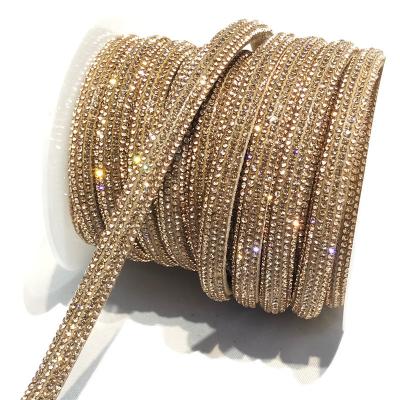 China 6mm Flat Rope Shinning Rhinestone For Sandal Decoration Crystal Strips Rhinestone Rope For Shoes High Quality Flatback Rhinestone Rope for sale