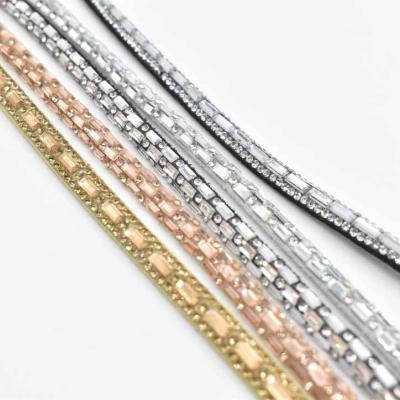 China Wholesale Luxury Shinning EVA Crystal Rhinestone Rope For Shoe 1cm Crystal Strip Diamond Rhinestone Cord for sale