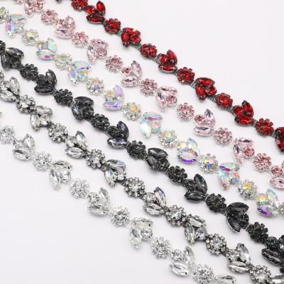 China Wholesale Crystal Rhinestone Trim Rhinestone Trim Applique Wedding DIY Sash Garment Accessories Shinning Chain Trimming Bridal Sash for sale