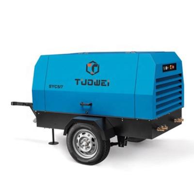 China Lubricated 7 Bar 185 Cfm Air Cooled Diesel Portable Screw Air Compressor For Construction for sale