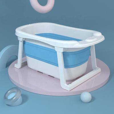 China 100% eco-friendly mesa eco-friendly plastic free standing baby portable fodable bathtubs with thermometer for sale