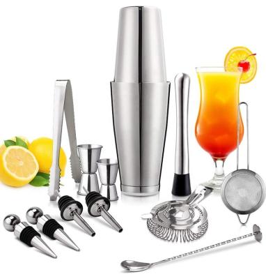 China High Quality Bartender 800ml 500ml Stainless Steel 13 Piece Viable Kit Weighted Cocktail Shaker Bar Set for sale