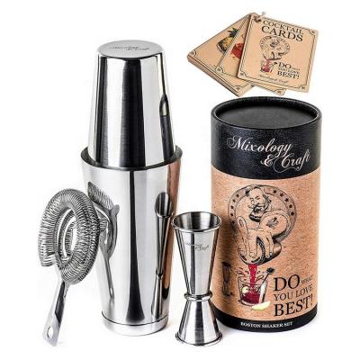 China Factory Outlet Sustainable Bartender 750ml 600ml Coated Boston Bar Bartender Tool Set With Small-Rim 30 Gauge 60ml Strainer for sale