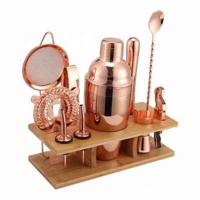 China Amazon Viable Hot Sale Mounted Gold Bartender Kit Bamboo Bar Tool Cocktail Shaker Set for sale