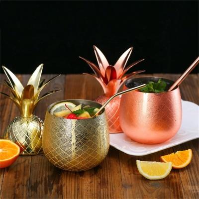 China Factory direct metal tumblers viable bulk 16OZ stainless steel gold pineapple cup with straw for sale